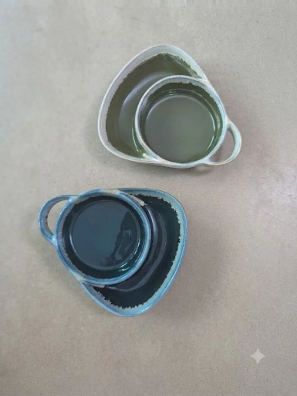 Handmade Ceramic Dip Bowl Set Two-Piece Chip & Dip Serving Platter Olive & Slate